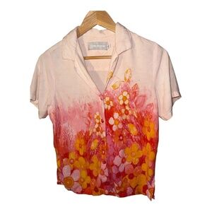 Jams World Sundaisy Pink Hawaii Rayon Button Down S